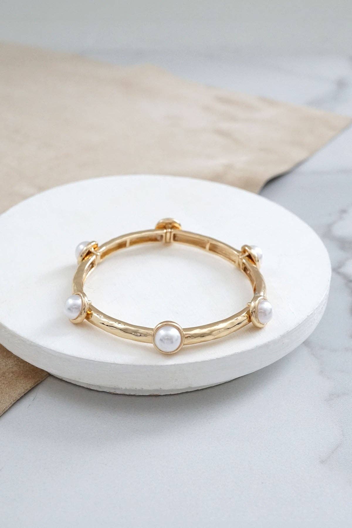 Jeweled Golden Bangle with semi precious stone dots: Pearl