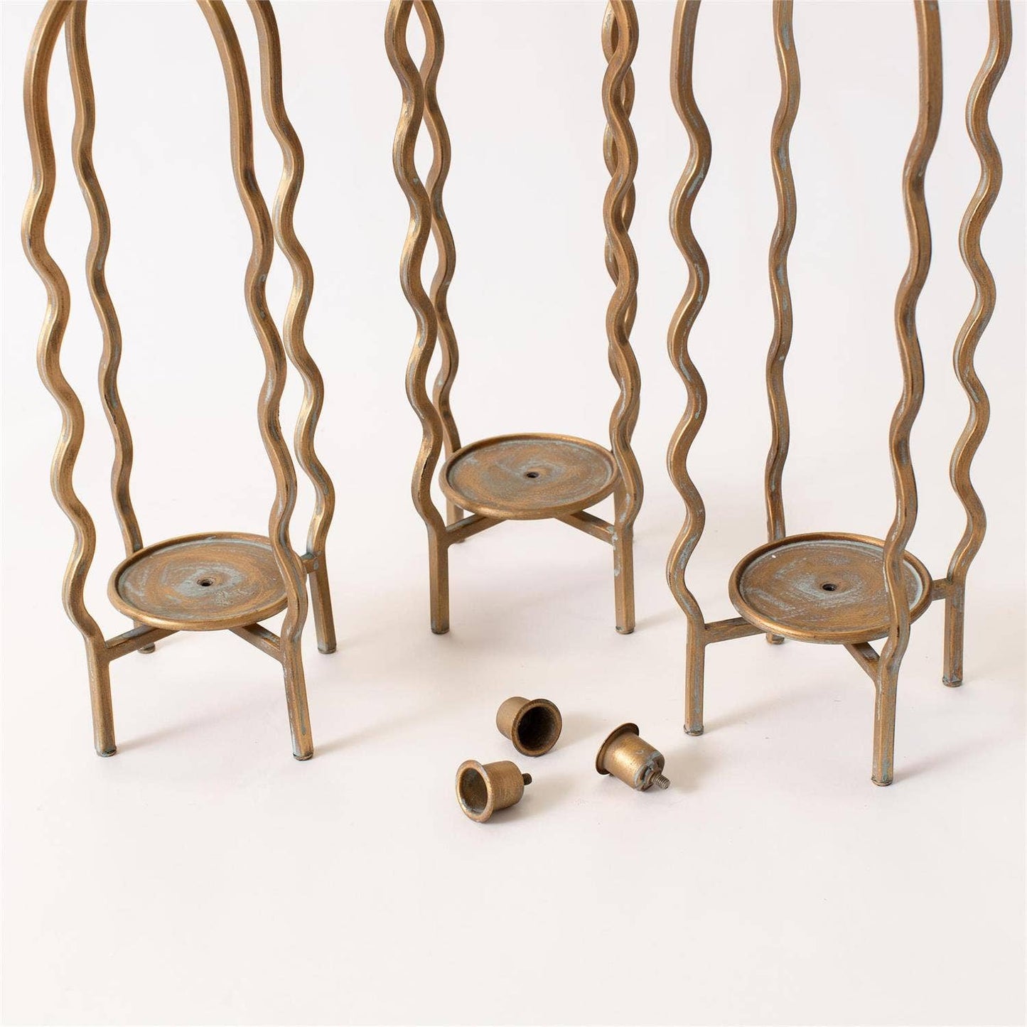 Candle Holder - Wavy Cage, Gold Finish