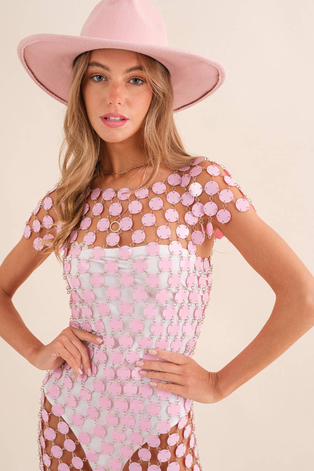 Chain-Mail Disc Paillette Dress