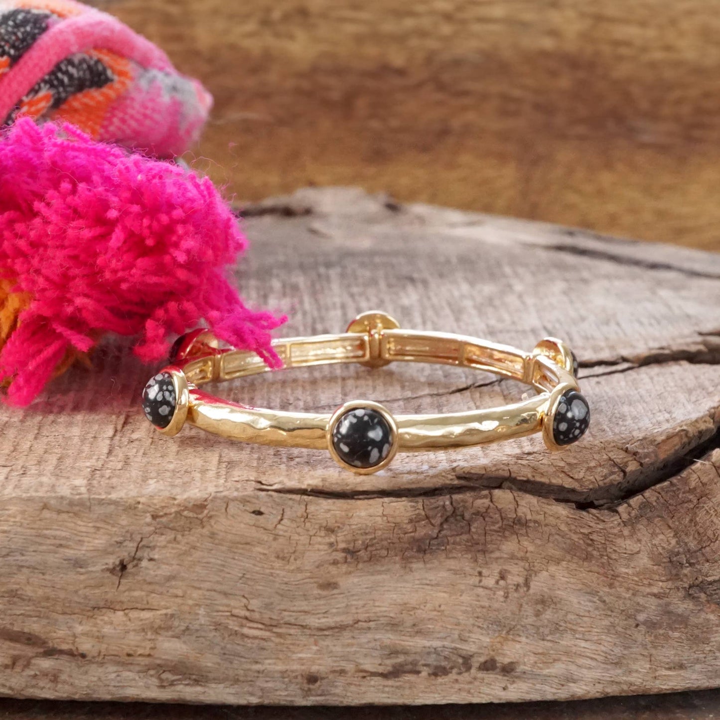 Jeweled Golden Bangle with semi precious stone dots: Pearl