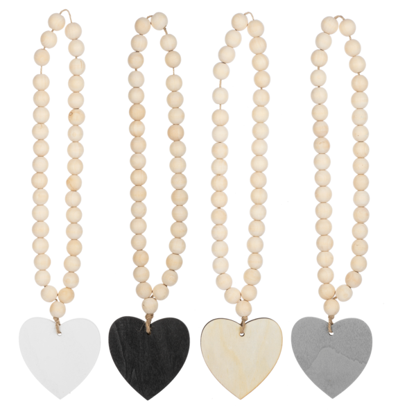 Wood Beaded Loop with Heart Charm