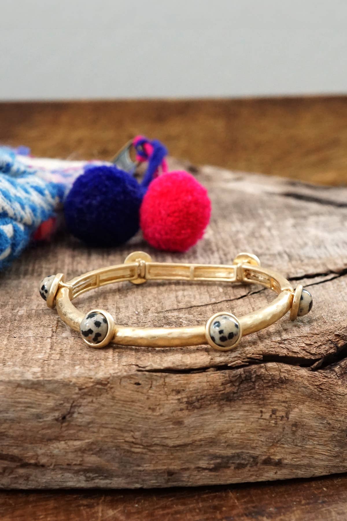 Jeweled Golden Bangle with semi precious stone dots: Pearl