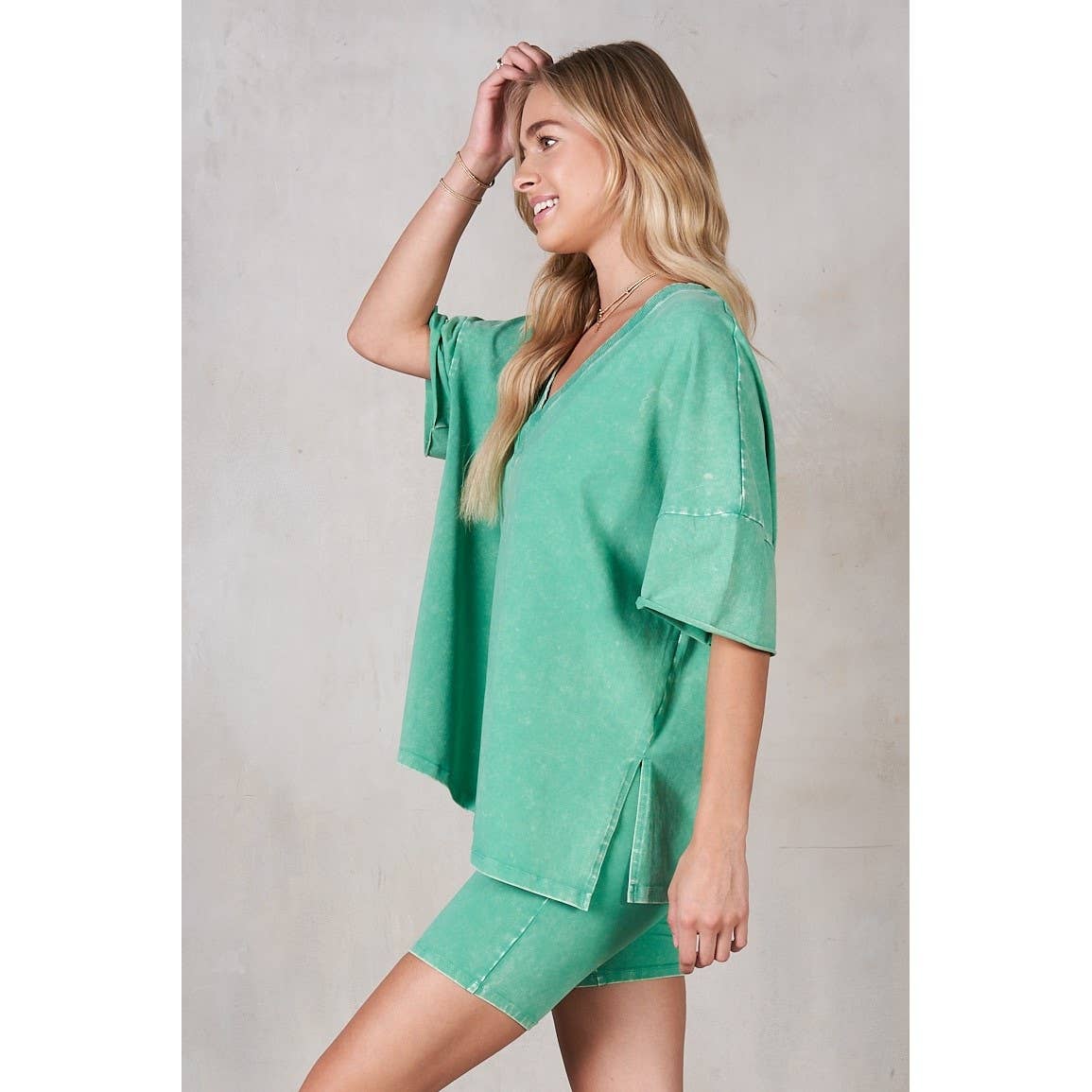 Mineral Washed V-Neck Drop Shoulder Boxy T-Shirt