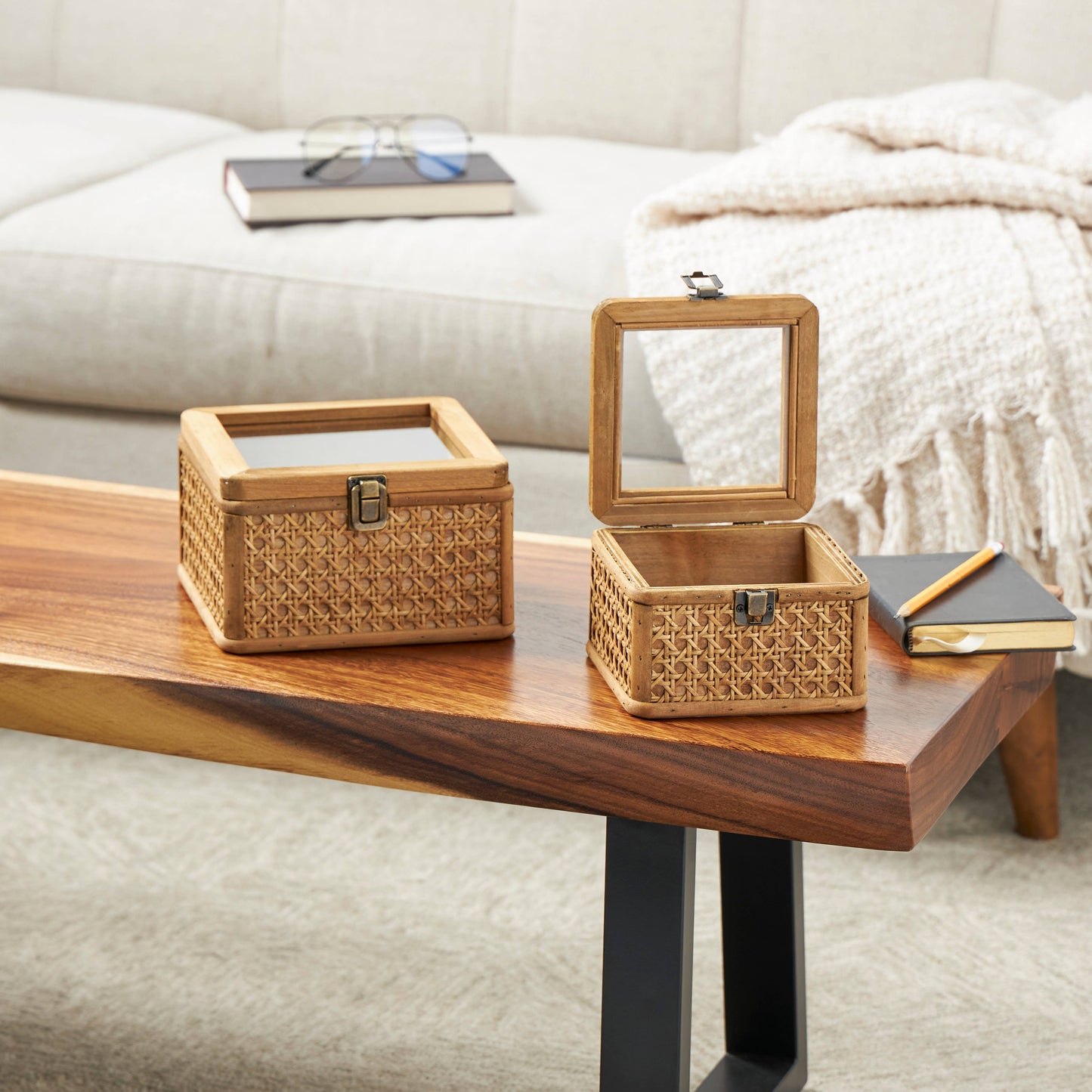 Woven Rattan Box's  with Bronze Latche