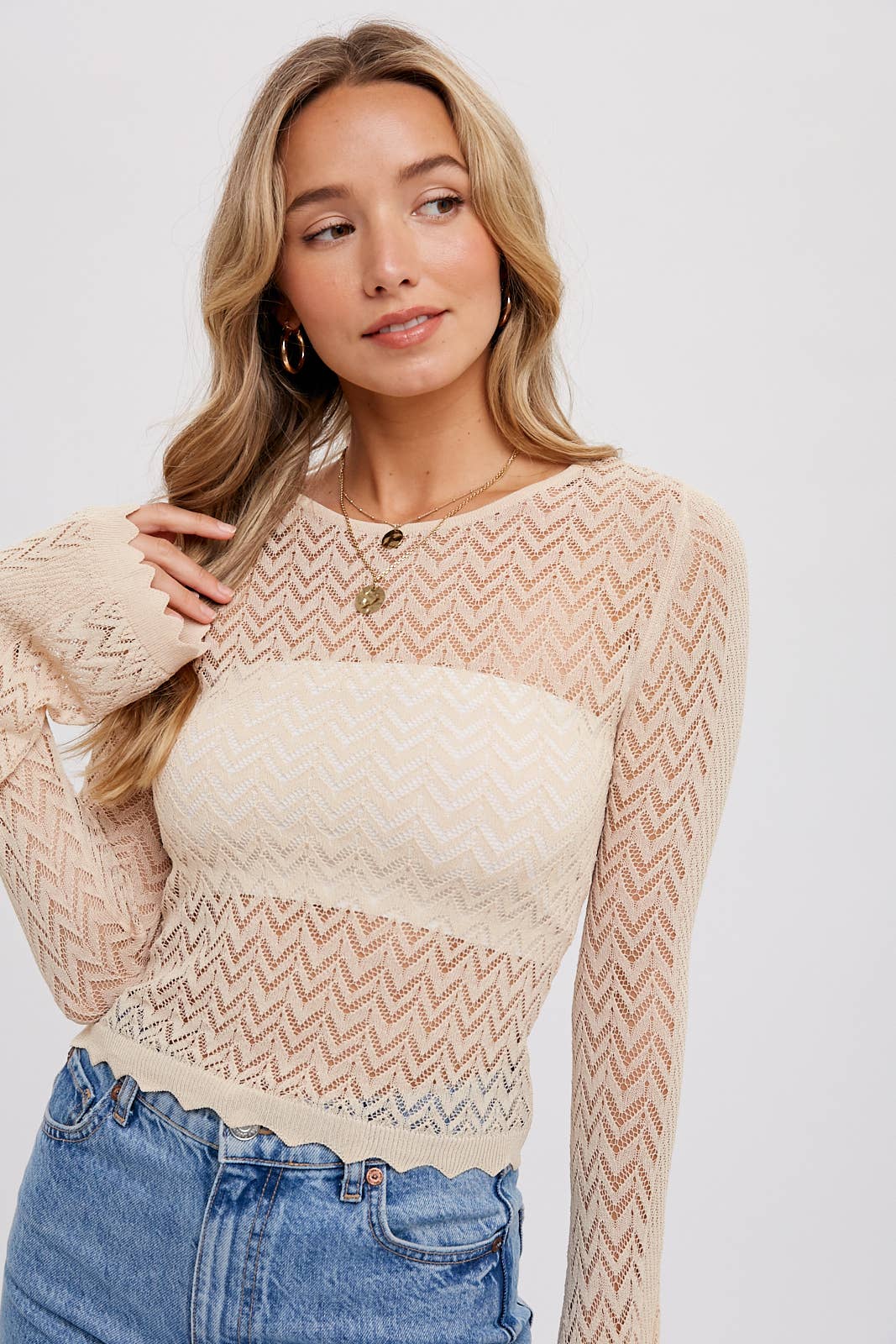 BELL SLEEVES POINTELLE PULLOVER