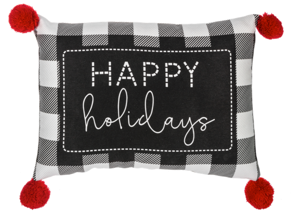 Happy Holidays Pillow with Pom Poms