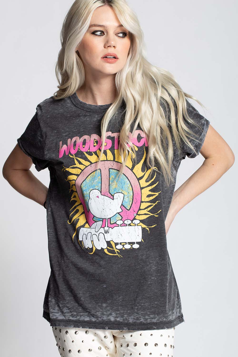 Vintage Woodstock Peace Love & Music Burnout Tee