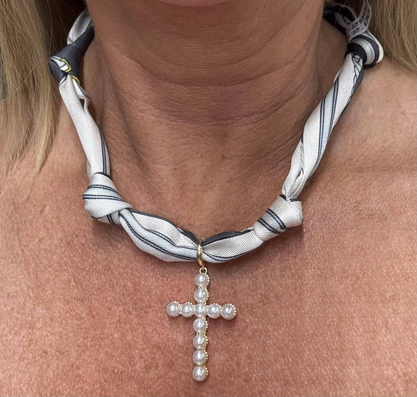 Knotted Scarf with Pearl Bubble Cross