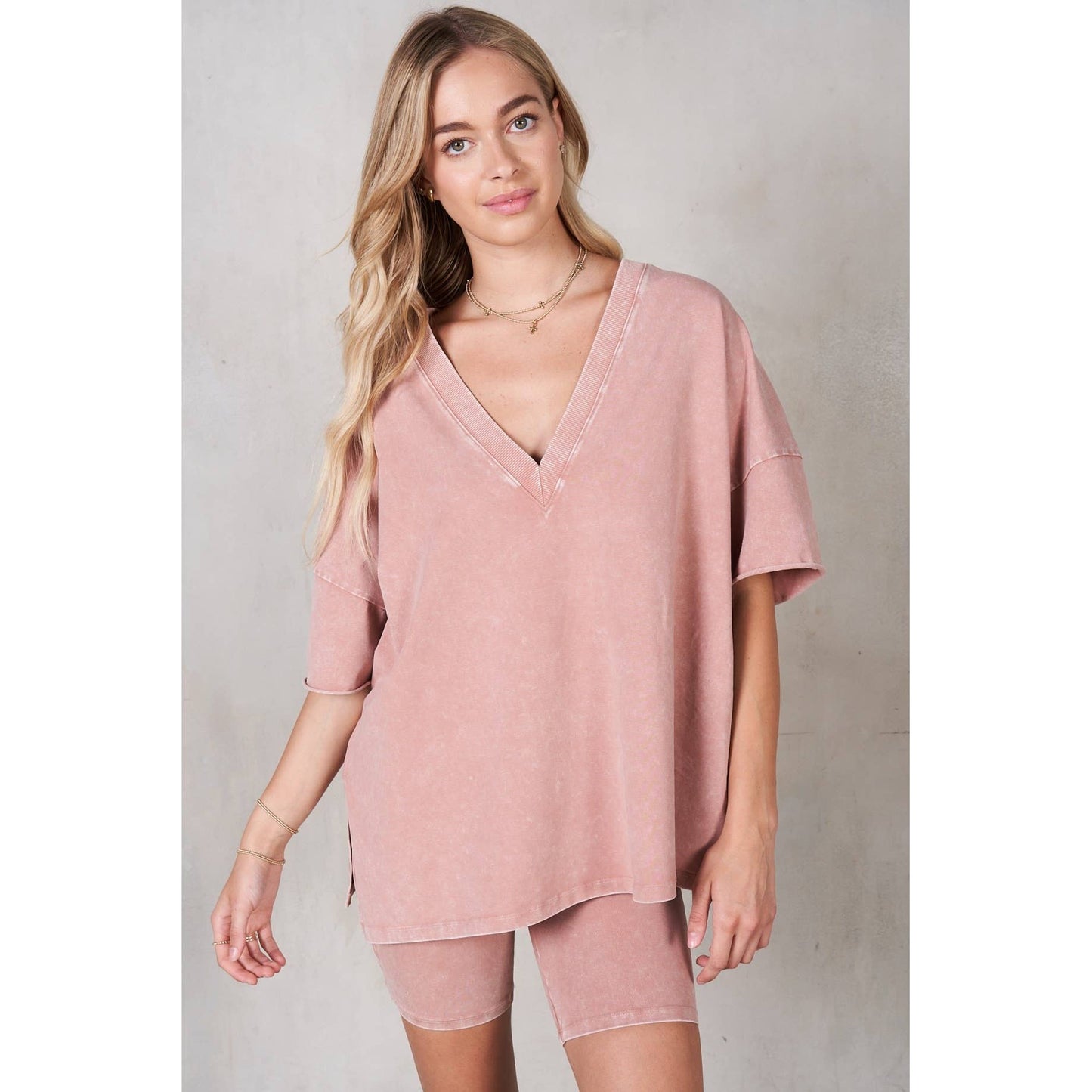 Mineral Washed V-Neck Drop Shoulder Boxy T-Shirt