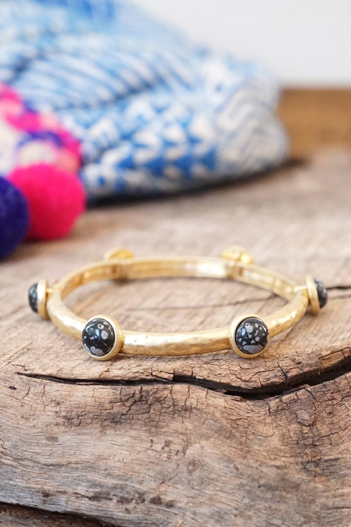 Jeweled Golden Bangle with semi precious stone dots: Pearl