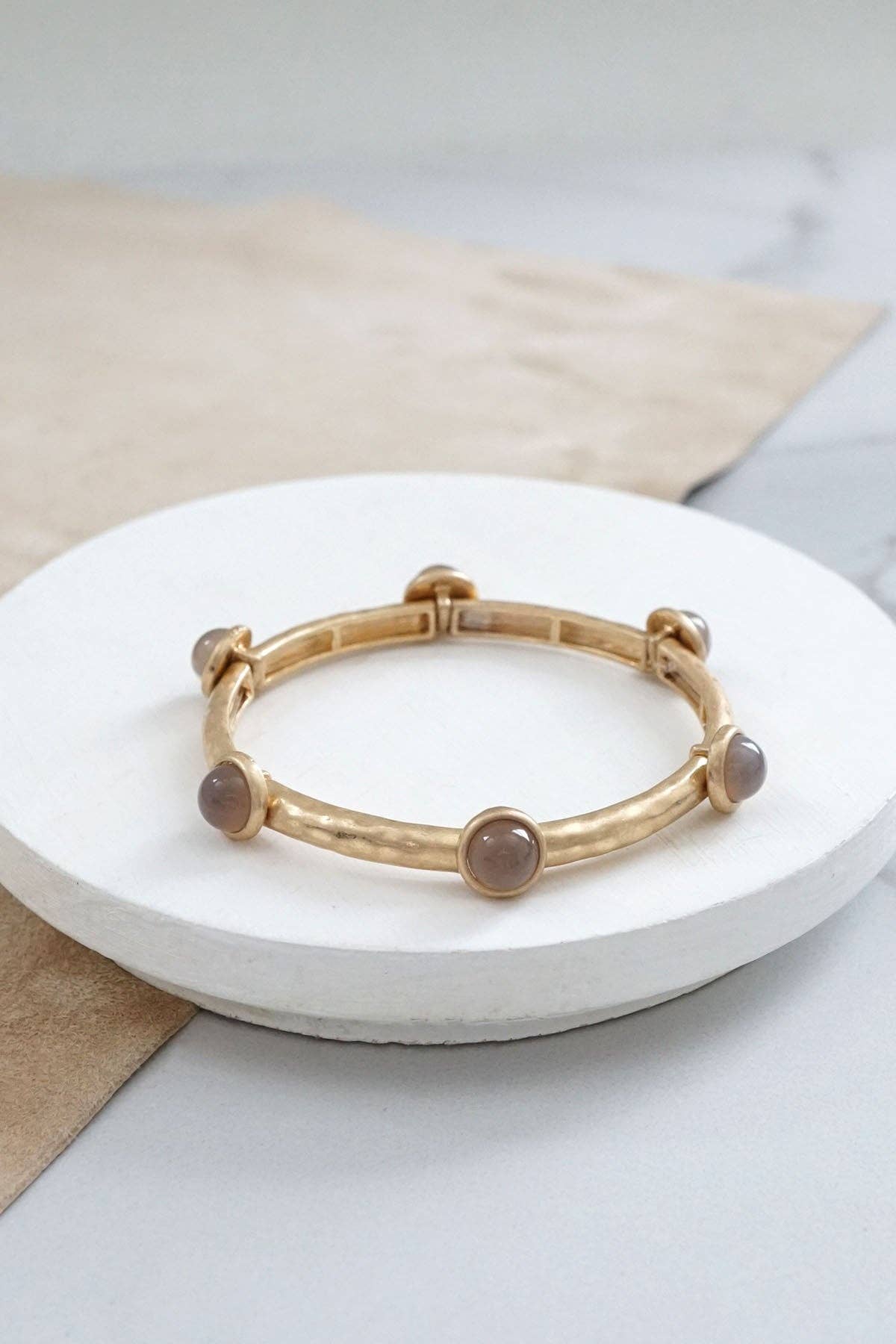 Jeweled Golden Bangle with semi precious stone dots: Pearl