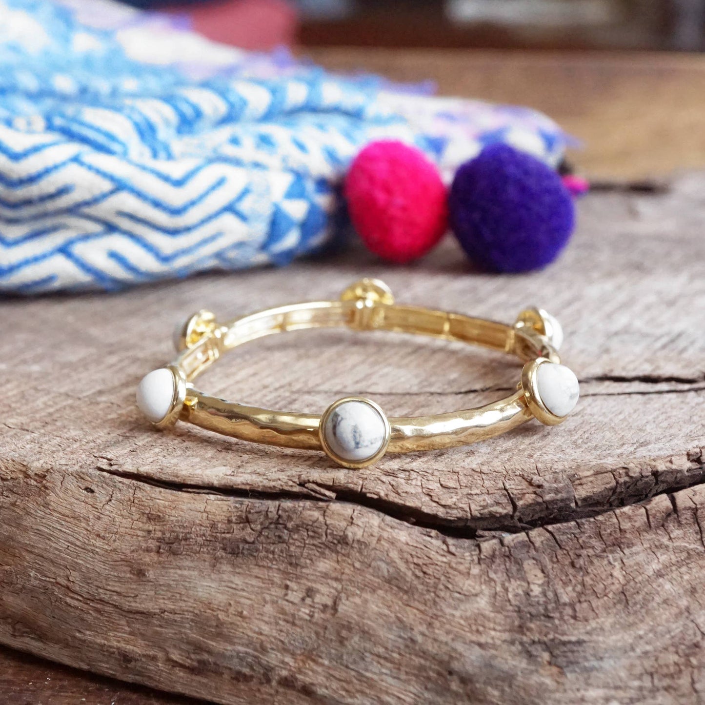 Jeweled Golden Bangle with semi precious stone dots: Pearl