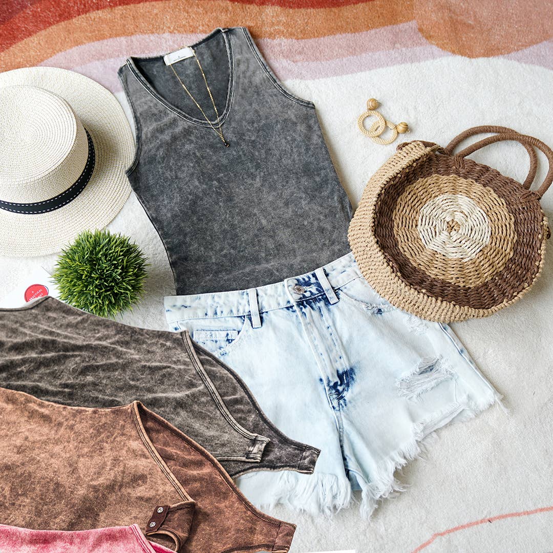 Ash Black Washed Cotton Bodysuit w/ snap button closure
