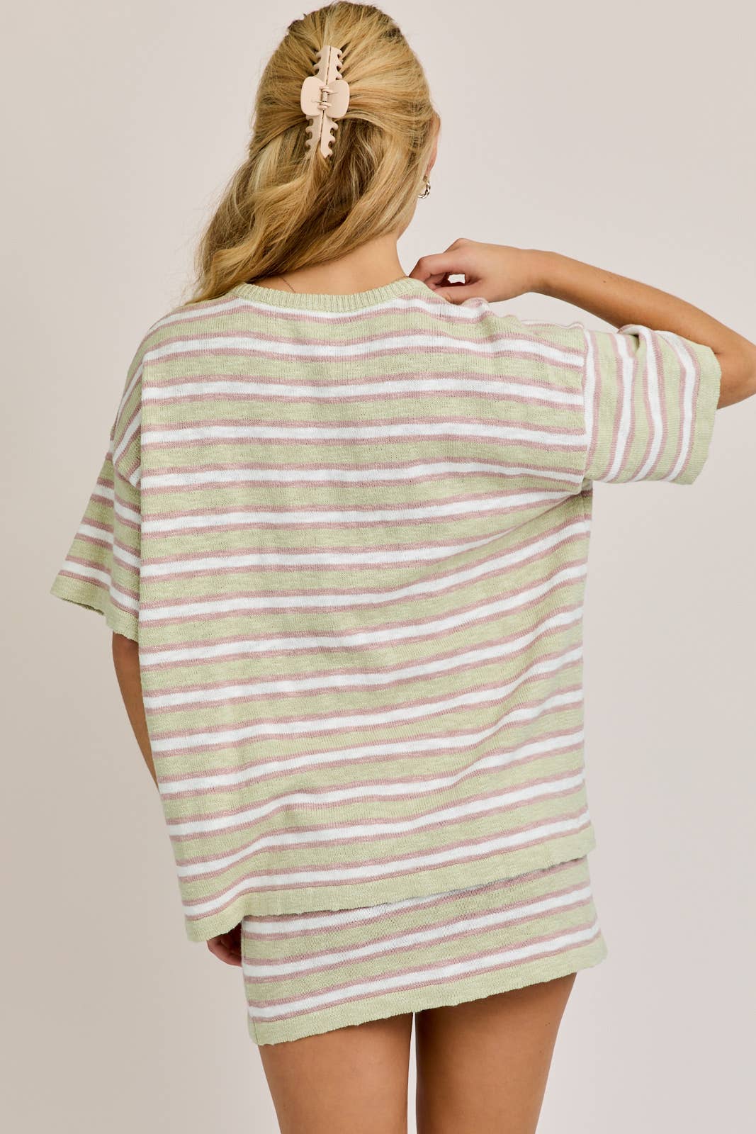 CREW NECK STRIPED OVERSIZED SWEATER TOP WITH MINI SKIRT