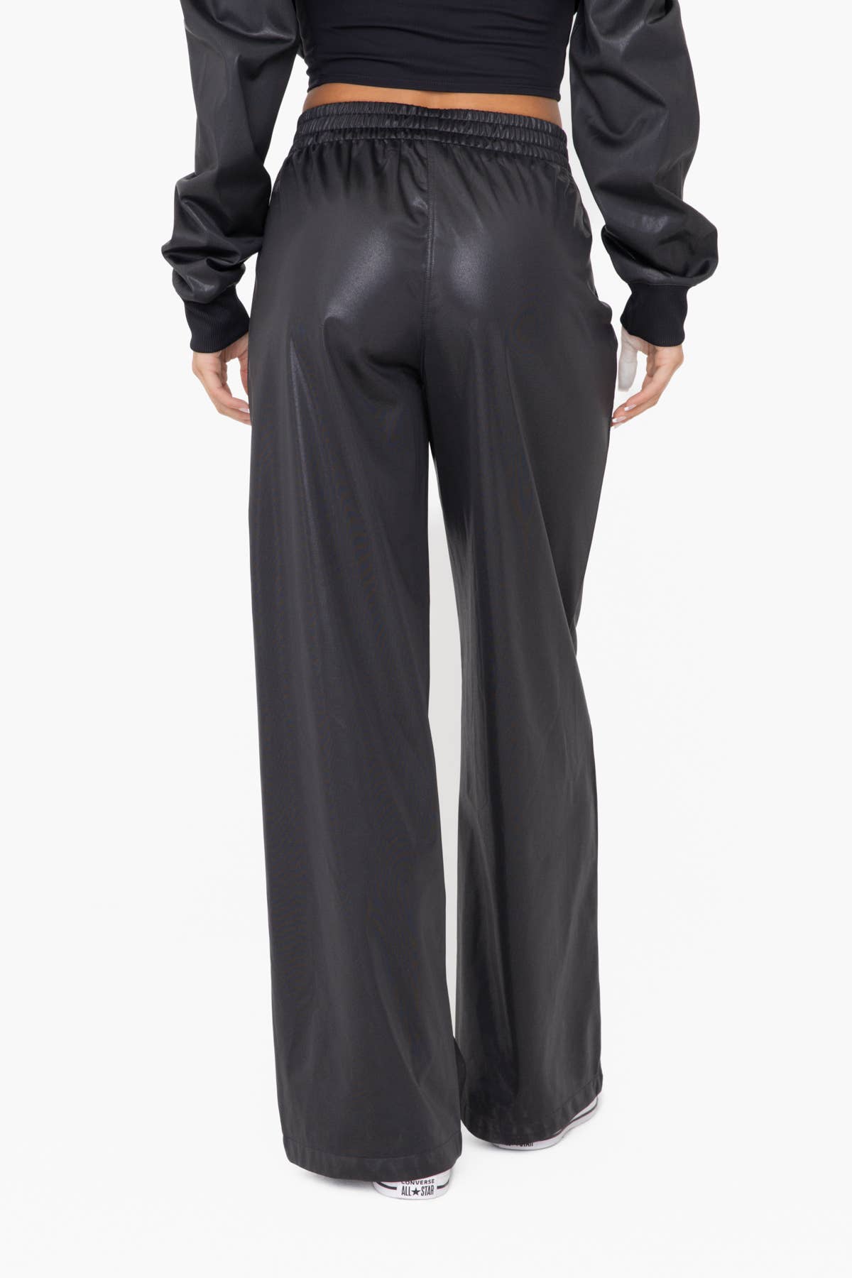 Glossy Leather Look Wide Leg Flare Pants