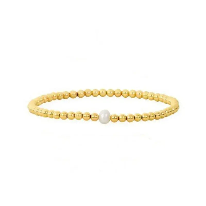 18K Gold Plated Copper Pearl and Gold Beaded Ball Bracelet:
