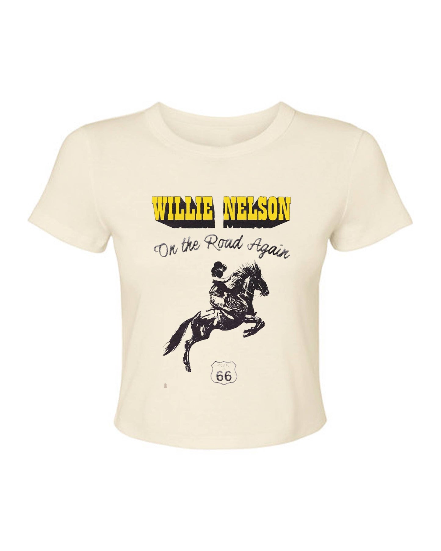 Willie Nelson Route 66 Off White Licensed Micro Cropped Tee