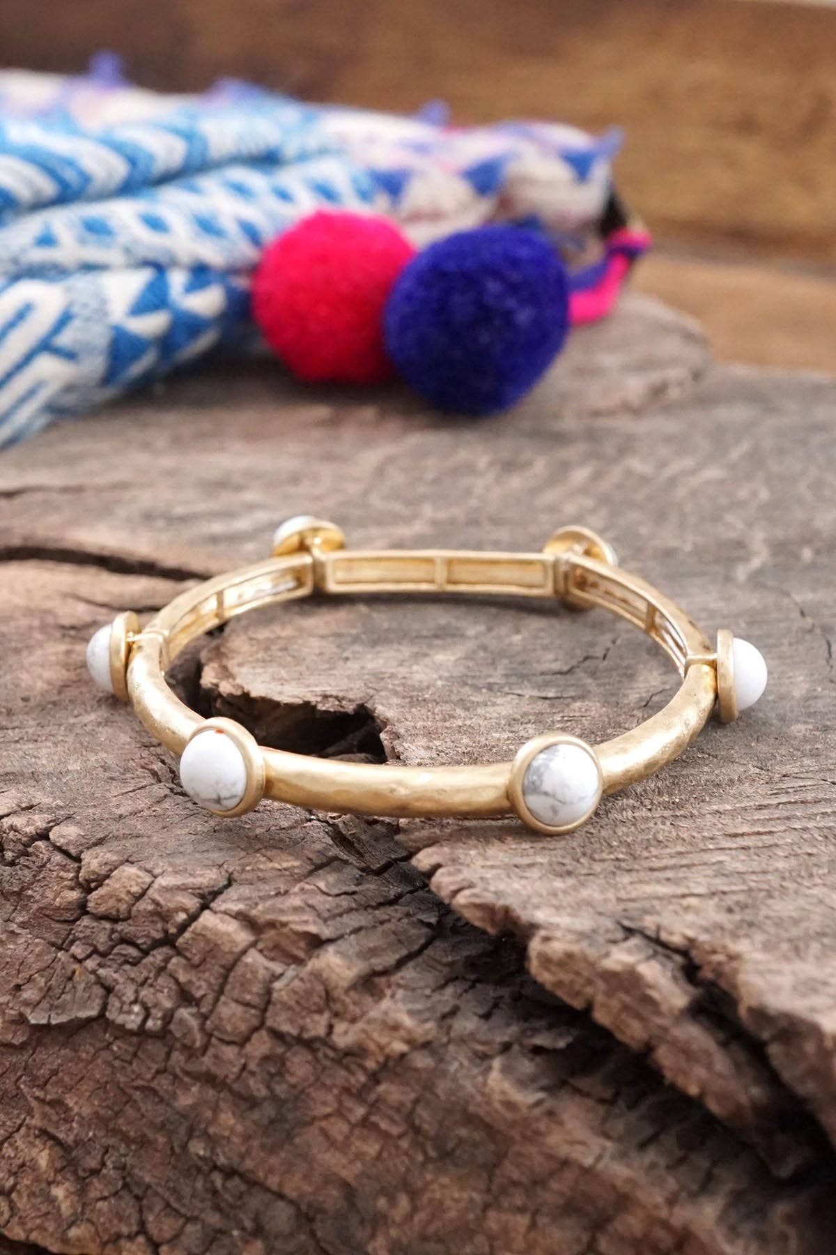 Jeweled Golden Bangle with semi precious stone dots: Pearl
