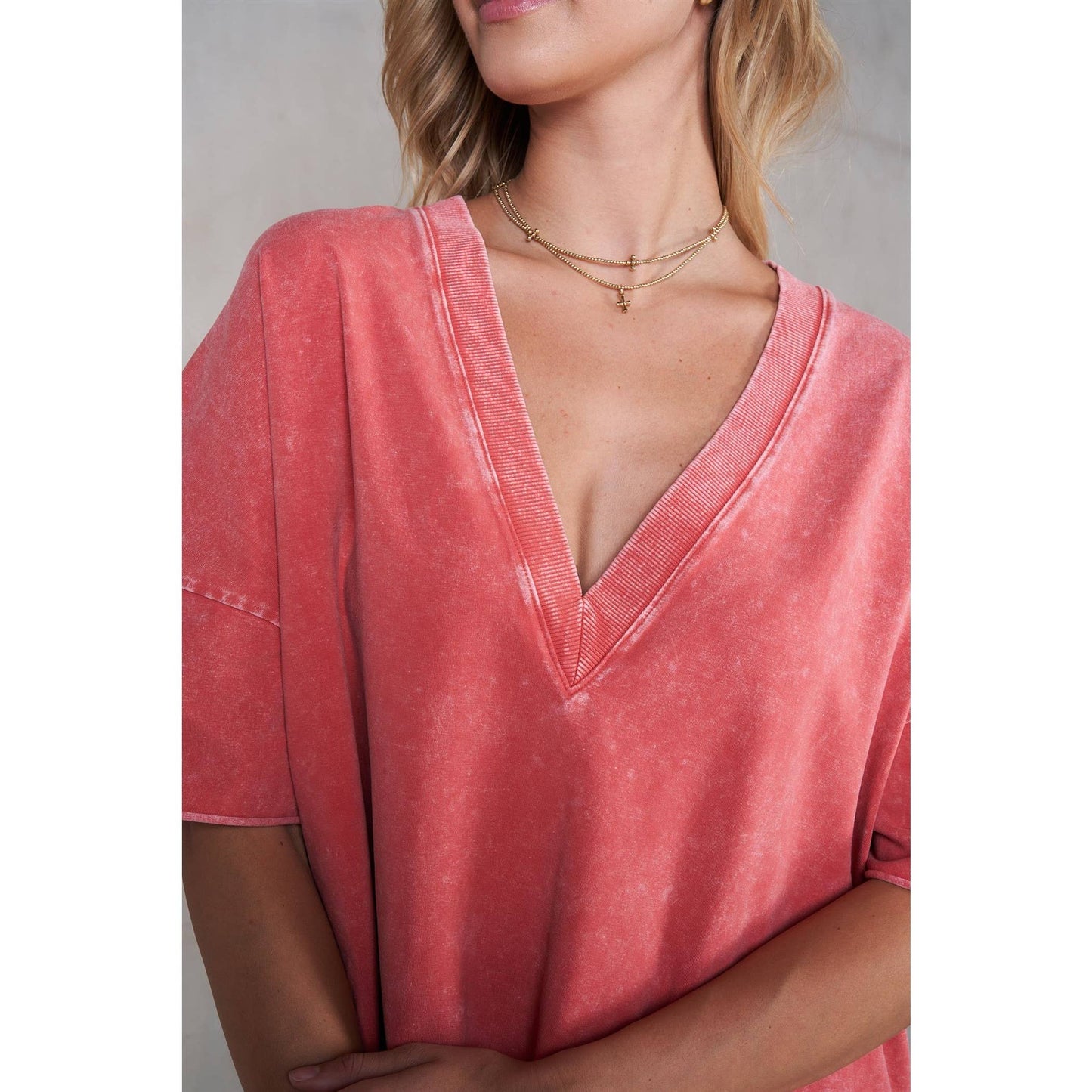 Mineral Washed V-Neck Drop Shoulder Boxy T-Shirt