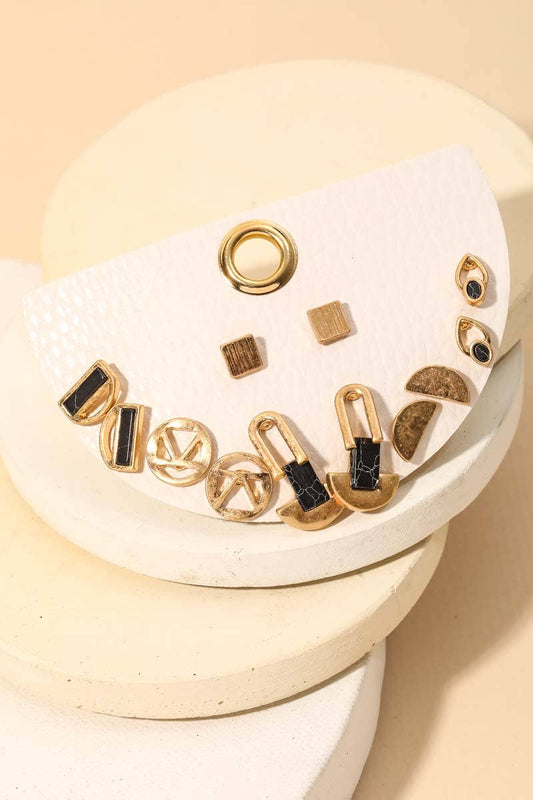 Assorted Mini Semi Circle Stone Stud Earrings Set