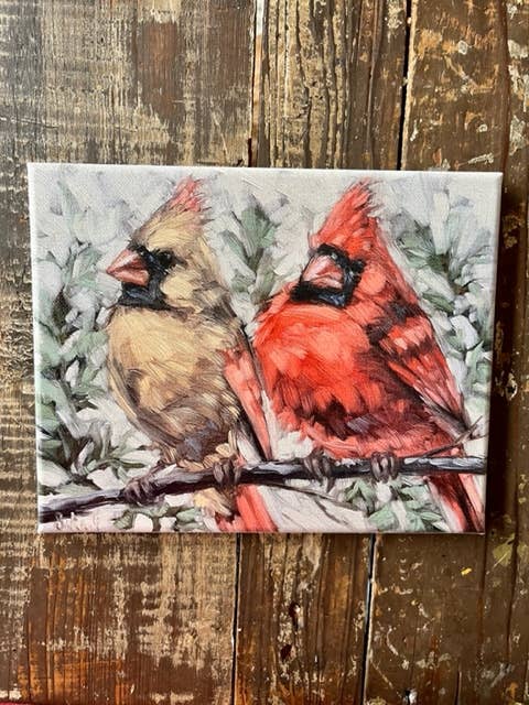 Cardinal canvas water color art print, Winter Nature art