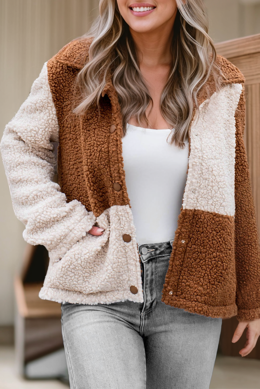 Block Sherpa Button Up Jacket The Fernweh Boutique