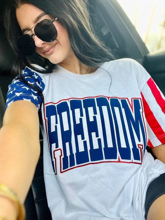 Freedom Varsity Curve Double Puff-Glitter Tee