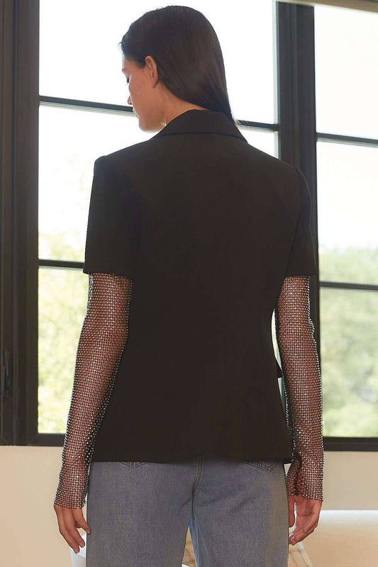 Fishnet Contrast With Half Sleeve Blazer