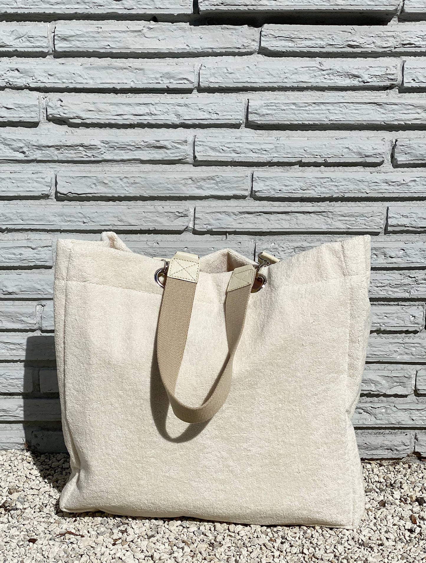 Solid Terry Plastic Lined Tote: Pearl Grey