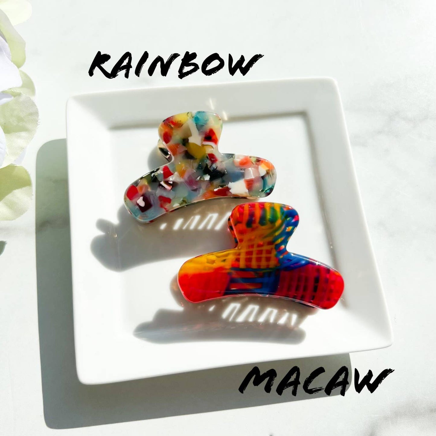 Mini French Claw Tortoise Shell Acetate Hair Clip: Rainbow