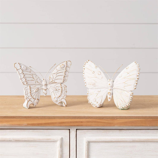 White And Gold Distressed Tabletop Butterfly