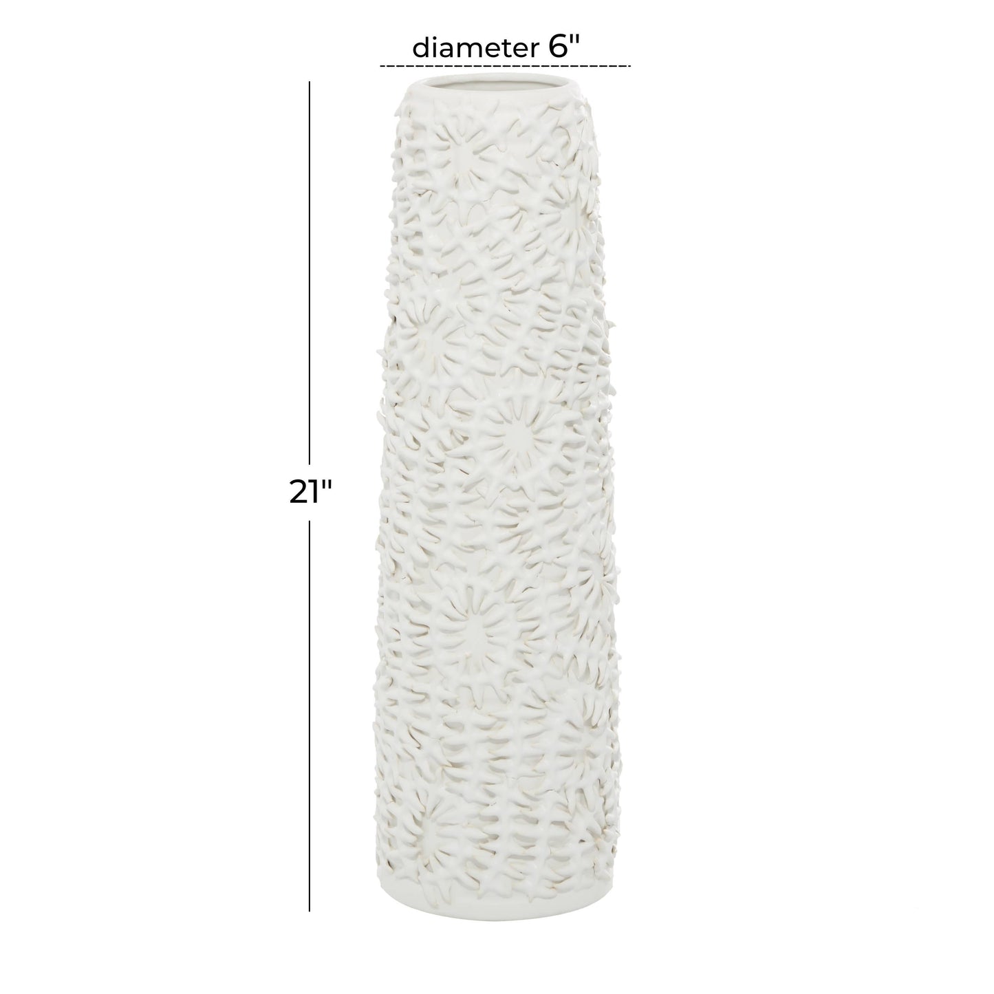 White Ceramic Embossed Floral Vase