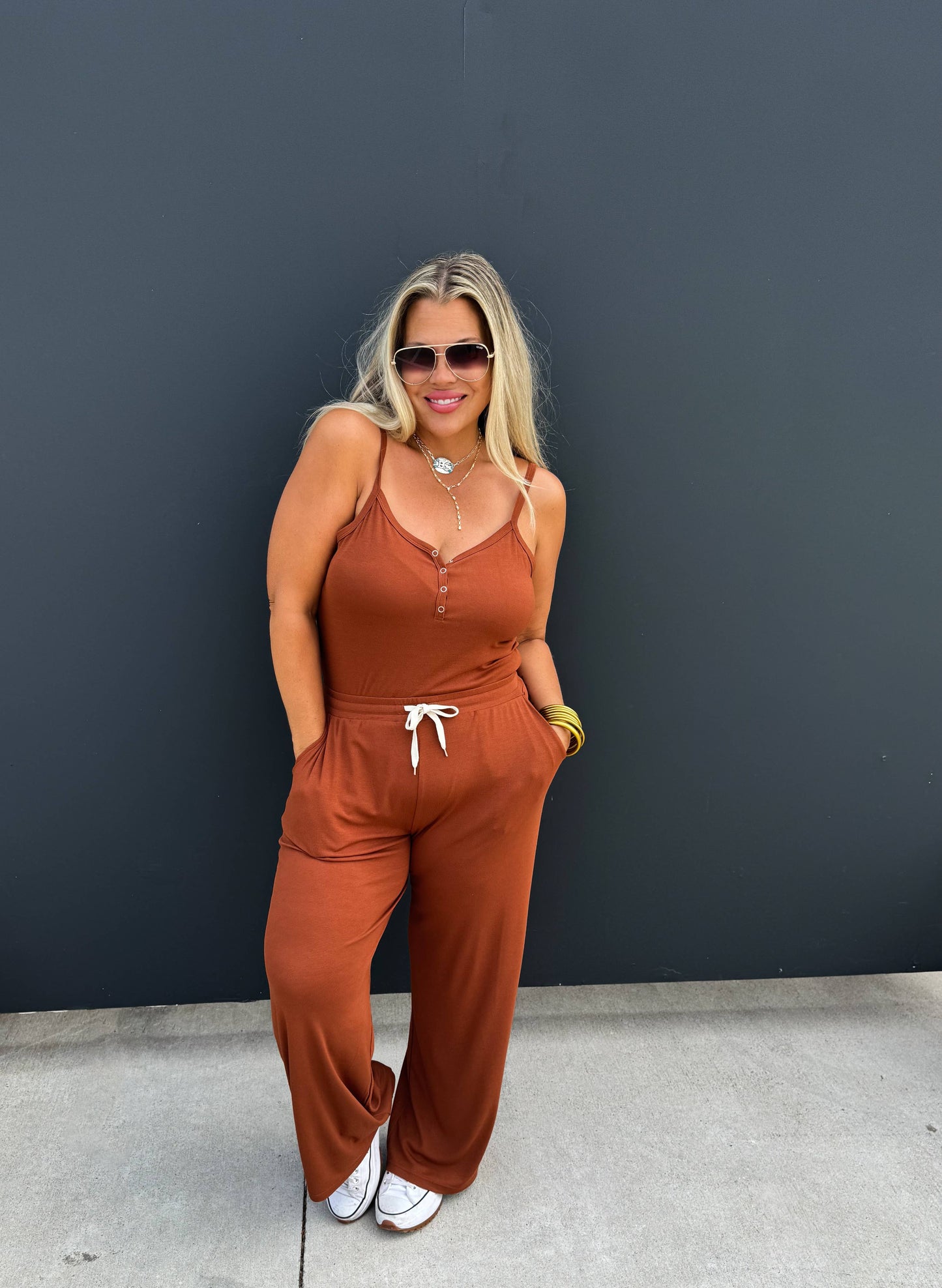 SOFT LANDING ROMPER & CARDIGAN SET: TOFFEE