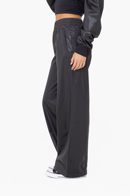 Glossy Leather Look Wide Leg Flare Pants
