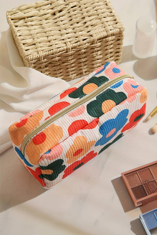Flower Print Corduroy Cosmetic Bag