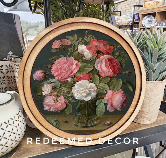 8" Round Pink Roses Art