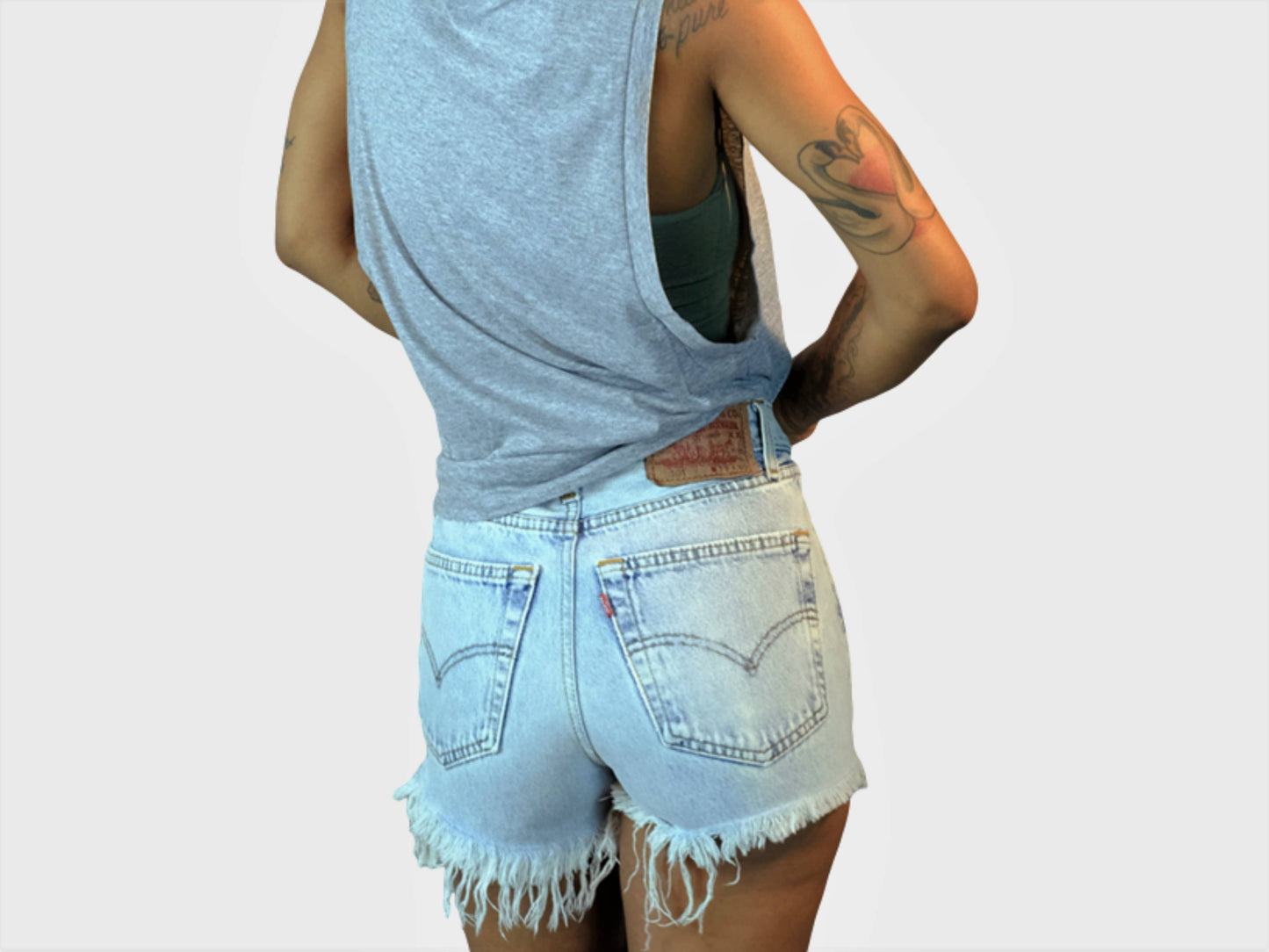 High-Rise Upcycled Denim Cutoff Shorts - (34" waist)