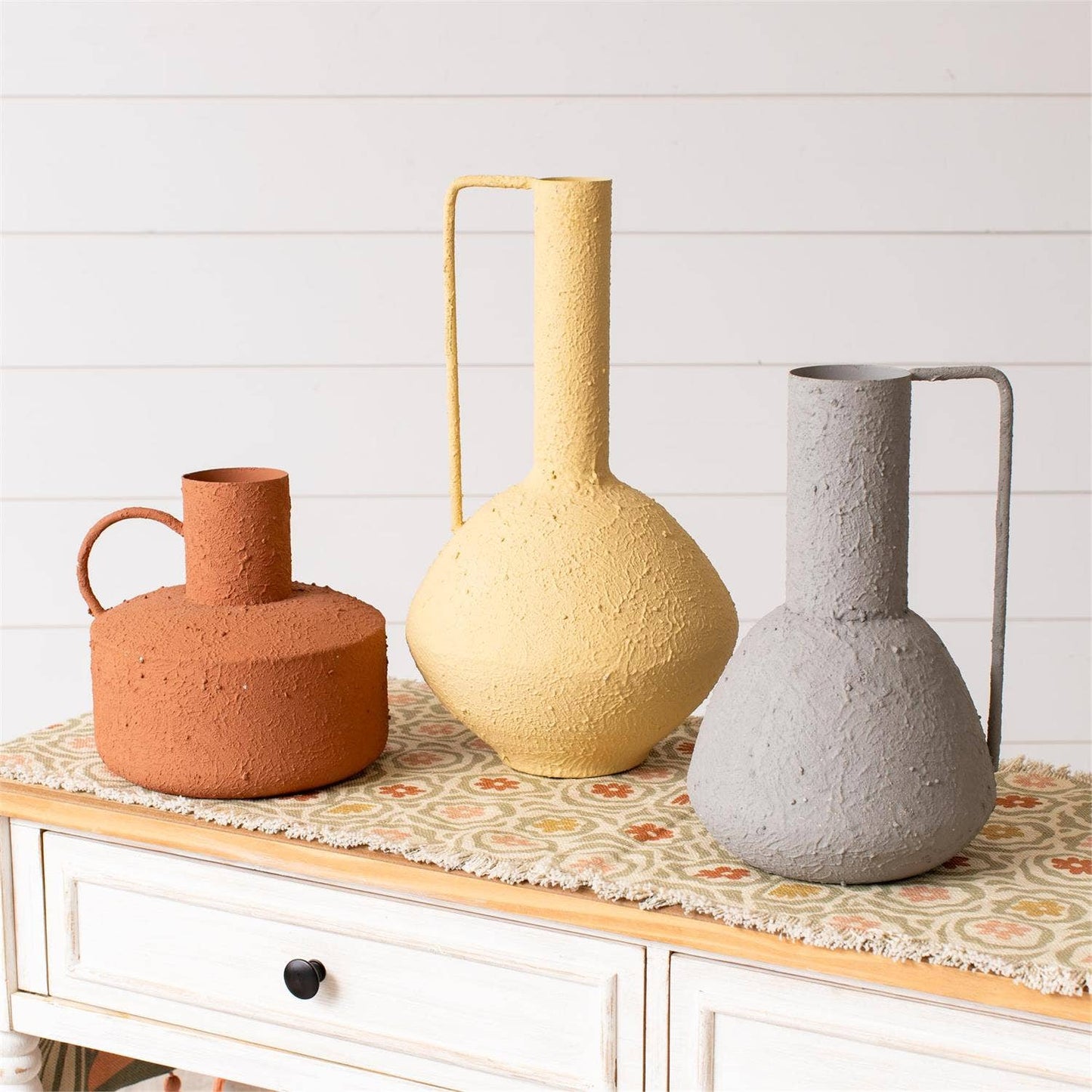 Vase - Stucco Textured Modern Shaped (Set Of 03)
