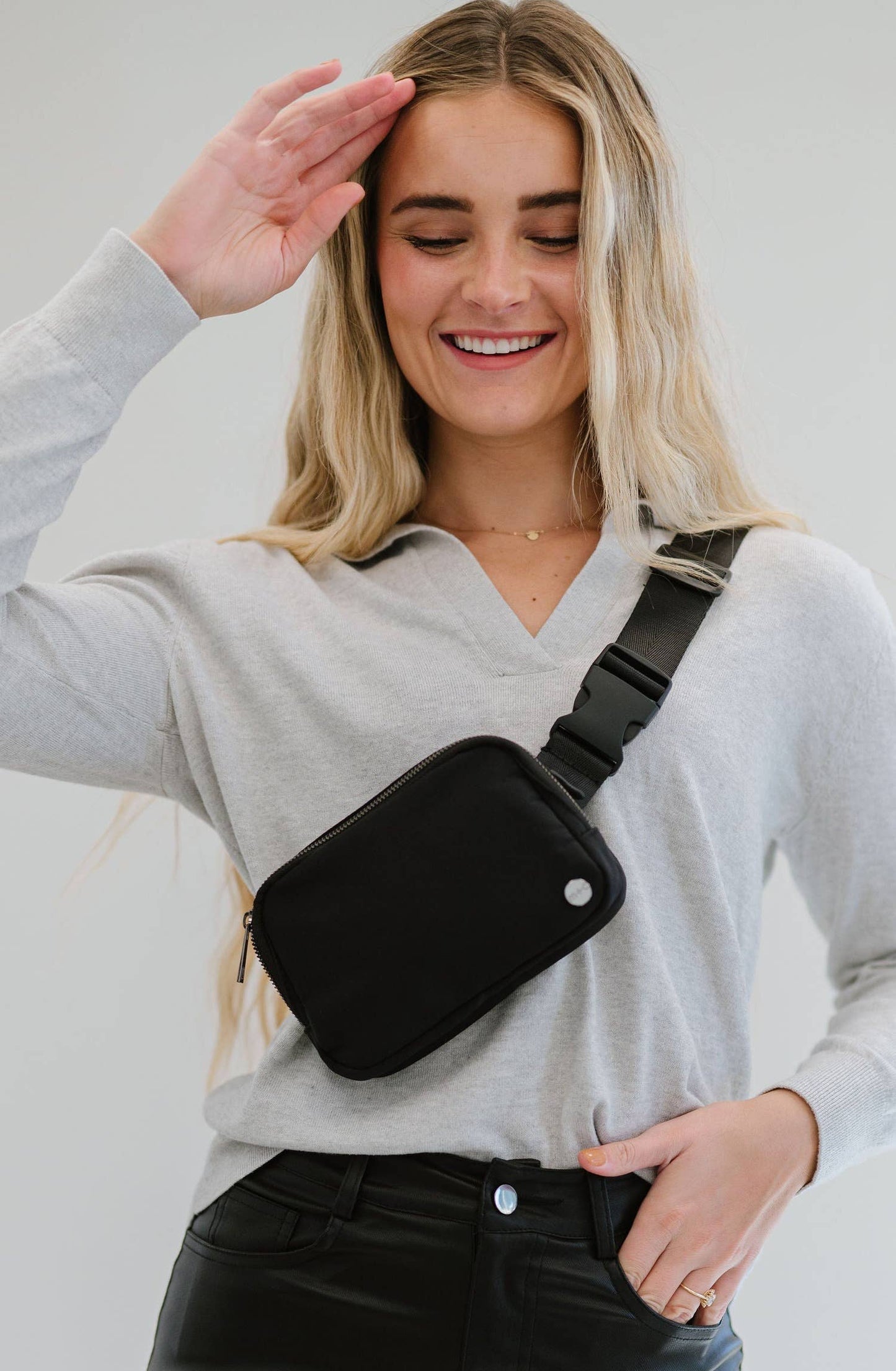 Madison Crossbody Satchel Belt Bag Fanny Pack: Black