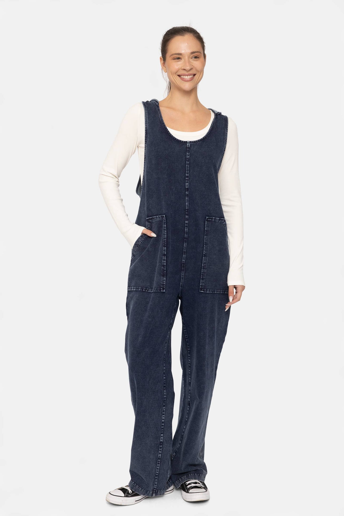 Cotton Blend Hooded Overalls: Black