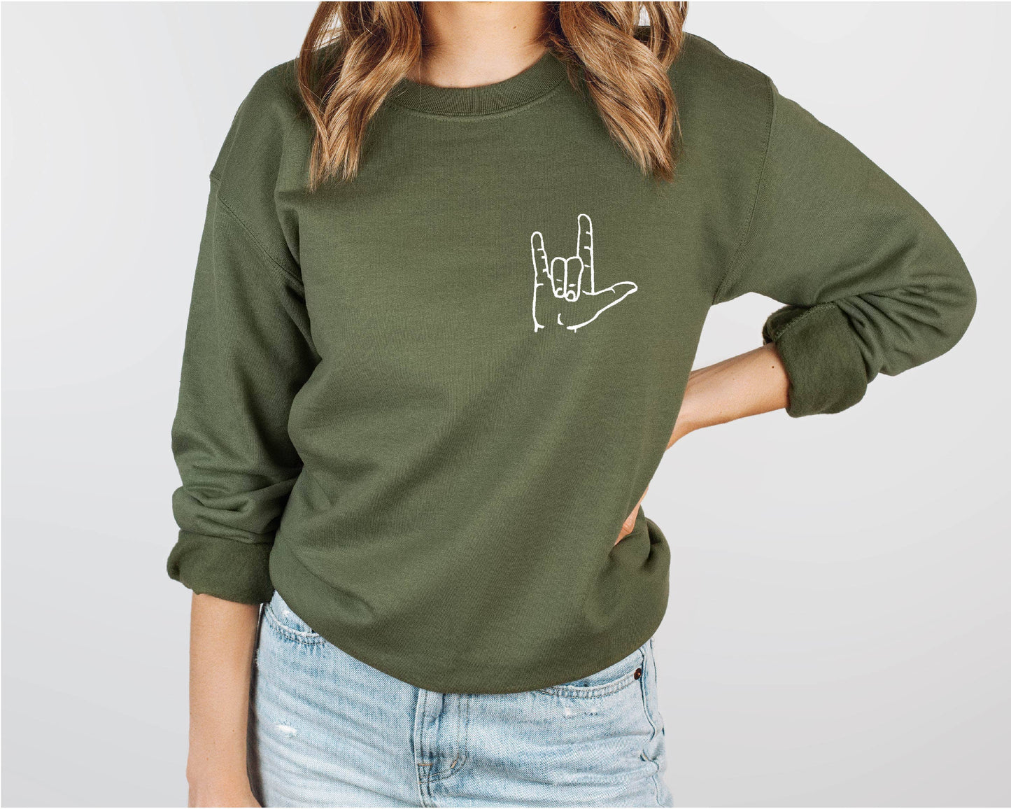 EMBROIDERED Love Sign Language Valentine's Day Sweater: White / Medium