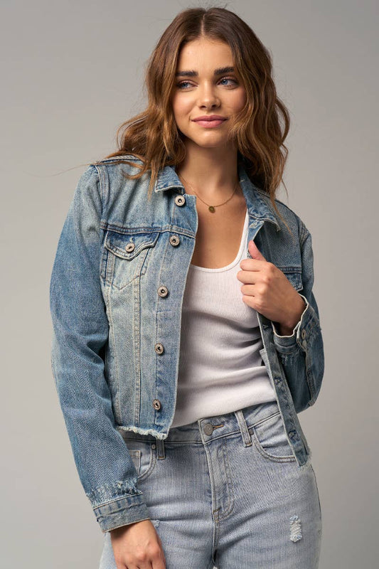 Flap Pockets Raw Hem Denim Jacket