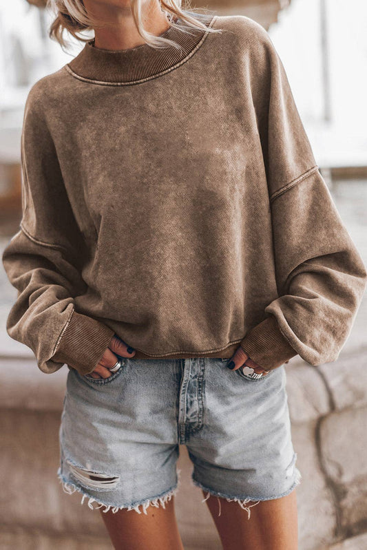 Acid Washed Drop Shoulder Crewneck Sweatshirt