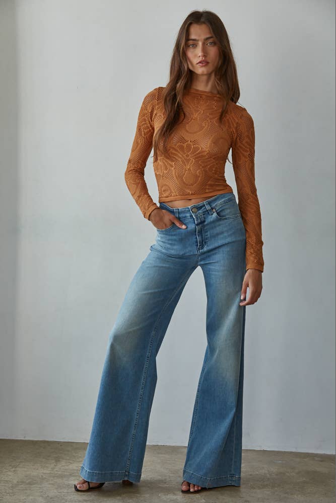 Mock Neck Long Sleeve Top: Golden Granola