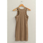 ACID WASHED RIBBED MINI DRESS: MOCHA BROWN