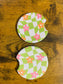 Car Coasters, Groovy Green Check and Pink Daisy Design