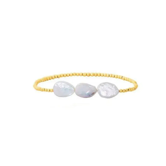 18K Gold Plated Copper Pearl and Gold Beaded Ball Bracelet