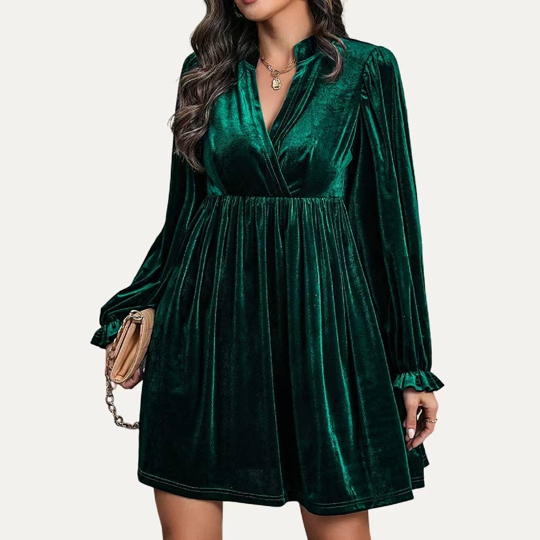 Velvet Surplice Neck Relax Fit Mini Dress