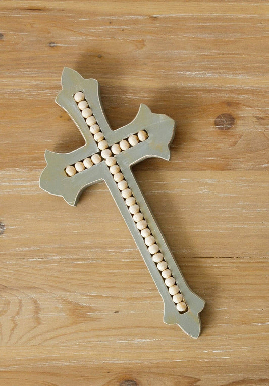 Beaded Cross, Distressed Grey