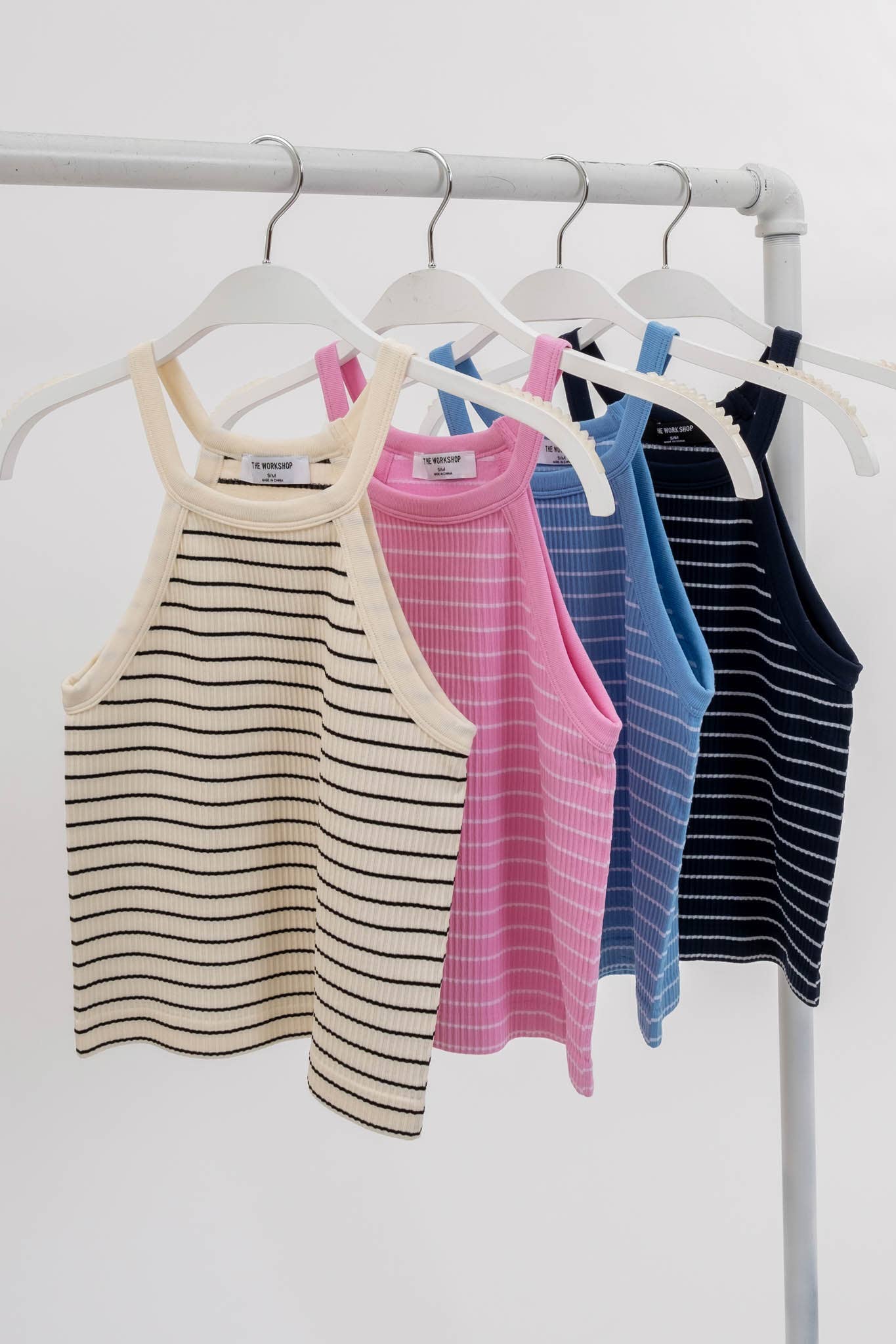 STRIPED ROUND NECK KNIT TANK: BLUE